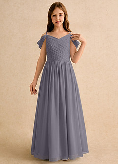 Azazie Chelo Girls Formal Blomsterpigekjoler En streg Plisseret Chiffon Gulv-længde Kjole image5