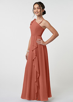 Azazie Aidy Junior Clay A-Line Bow Chiffon Dress image3