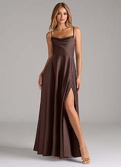 Azazie Elle Bridesmaid Dresses Ganache A-Line Pleated Stretch Satin Dress image4