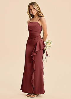 Azazie Lyla Junior Terracotta Mermaid Pleated Stretch Satin Dress image1