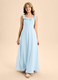 Azazie Callie Junior Sky Blue A-Line Ruched Chiffon Dress image4