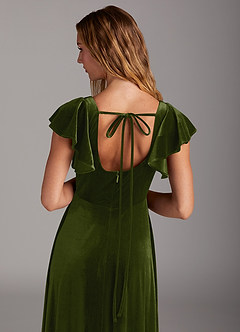Azazie Bondi Robes de demoiselle d'honneur Robe Trapèze en velours Fente Latérale Olive image2