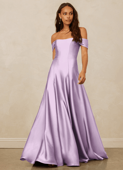 Christian Siriano Bridal for Azazie 1002 Bridesmaid Dresses Frosted Lilac A-Line Off the Shoulder Stretch Satin Convertible Dress image1