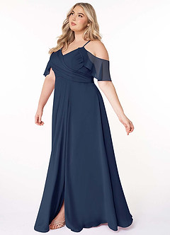 Azazie Dakota Bridesmaid Dresses Dark Navy A-Line V-Neck Pleated Chiffon Dress image10