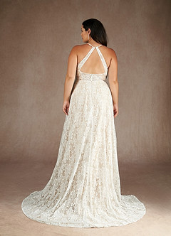 Azazie Camari At-home Try On Dresses Diamond White Champagne A-Line Sequins Lace Dress image7