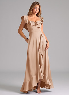 Azazie Lyra Robes de demoiselle d'honneur Robe Trapèze Convertible en Satin extensible Épaule décolletée Rose Perle image2