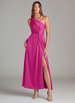 Azazie Brooke Suknie dla druhen Linia A Jedno ramię Satyna elastyczna Długość kostki Sukienka image1