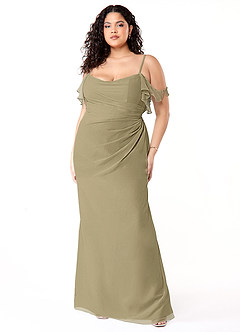 Azazie Emeralda Abiti da Damigella Abito Tubino in Chiffon a Spalla Scoperta Verde Muschio image7