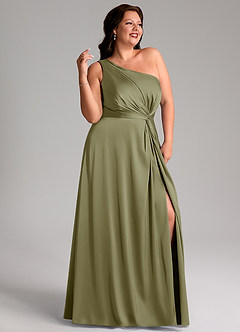 Azazie Brooke Jurken voor bruidsmeisjes Jurk van Stretch Satijn met A-Lijn One-Shoulder Pistache image11