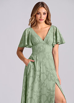 Azazie Kimber 신부 들러리 드레스 A라인 포켓이 있는 플로럴 번아웃 바닥 길이 드레스 image9