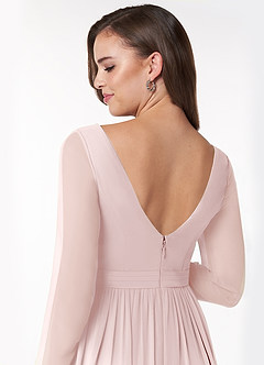 Azazie Teton Maternity Bridesmaid Dresses A-Line Long Sleeve Chiffon Floor-Length Dress image6
