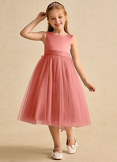 Azazie Winnie Flower Girl Dresses Salmon Pink Ball-Gown Bow Tulle Dress image4