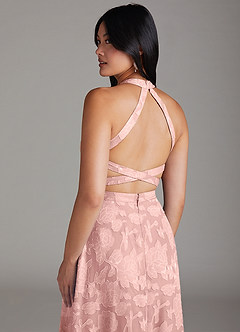 Azazie Clarice Abiti da Damigella Abito A-Line in Burnout Floreale Spacco laterale Rosa Cipria image6
