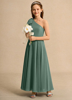 Azazie Guppy Junior Formal Flower Girl Dresses Eucalyptus A-Line One Shoulder Chiffon Dress image6