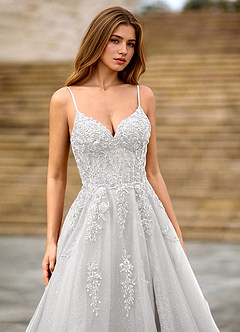 Clementinia Blanco Vestido largo corsé de tul con lentejuelas, bordados, encaje y abalorios image5