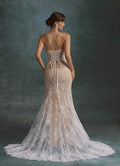 Azazie Dawna Wedding Dresses Diamond White Nude Mermaid Strapless Lace Dress image8