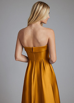 Azazie Lucienne Vestidos de damas de honor Vestido de Caramelo de Satén Elástico de Corte en A Convertible con Sin tirantes image6