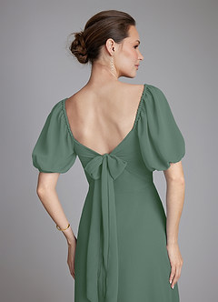 Azazie Fatima Bridesmaid Dresses Eucalyptus A-Line with Pockets Chiffon Dress image2