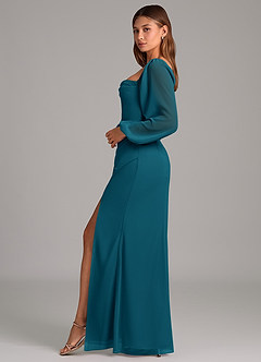 Azazie Brixley Brautjungfernkleider Meerjungfrau-Linie Langarm Chiffon Kleid Tintenblau image3
