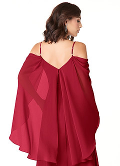 Azazie Cienna Jurken voor bruidsmeisjes Jurk van Chiffon met A-Lijn Off the Shoulder Scharlaken image3