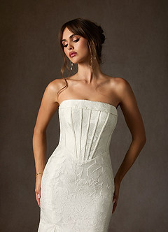 Azazie Kristella Abiti da Sposa Abito Sirena in Jacquard Floreale Senza Cinturino Bianco Antico image5