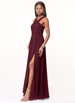 Azazie Brandie Bridesmaid Dresses Cabernet A-Line Pleated Stretch Chiffon Dress image3