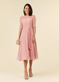 Azazie Naomi Kleider für die Brautmutter A-Linie Bootshals Gefaltet Chiffon Kleid Rosettenrosa image1