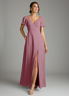 Azazie Kimber Bridesmaid Dresses Vintage Mauve A-Line Flounce Sleeve Chiffon Dress image4