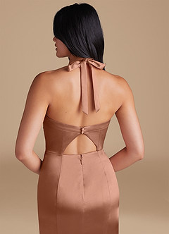 Azazie Emeria Bridesmaid Dresses Bronzer Sheath Side Slit Metallic Satin Dress image4