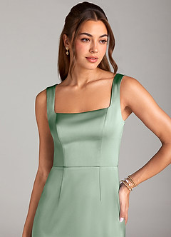 Azazie Flori Bridesmaid Dresses Agave Sheath Side Slit Stretch Satin Dress image5