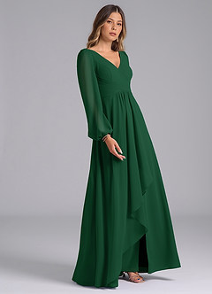 Azazie Omari Bridesmaid Dresses Dark Green A-Line Long Sleeve Chiffon Dress image5