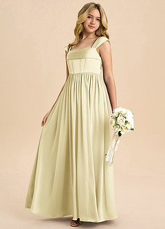 Azazie Hattie Junior Lemon Sorbet A-Line Pleated Stretch Satin Dress image6