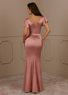 Azazie Roya Mother of the Bride Dresses Rosette Mermaid V-Neck Pleated Stretch Satin Dress image4