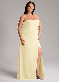 Azazie Leonis Robes de demoiselle d'honneur Robe Fourreau Convertible en Mousseline de soie Sans bretelles Sorbet Citron image14