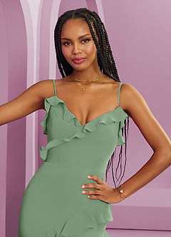 Barbie ♥ Azazie Jurken voor bruidsmeisjes Jurk van Chiffon met Kolom Matcha image7