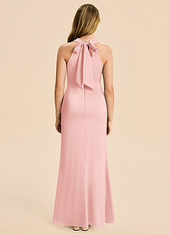 Azazie Thea Junior Powder Pink Sheath Ruched Stretch Satin Dress image2