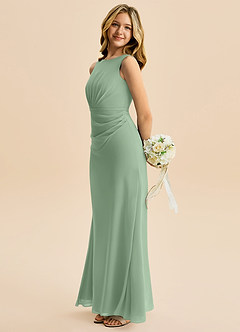 Azazie Floris Junior Robe Trapèze en Mousseline de soie Plissée Matcha image5