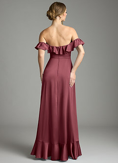 Azazie Lyra Vestidos de damas de honor Vestido de Merlot de Satén Elástico de Corte en A Convertible con Vestidos sin tirantes image10