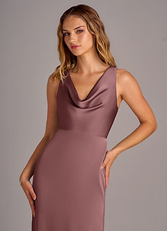 Azazie Wrenlee Bridesmaid Dresses Vintage Mauve A-Line Stretch Satin Dress image2
