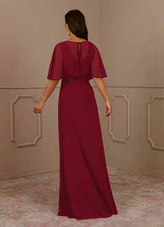 Azazie Oksana Mother of the Bride Dresses Burgundy A-Line V-Neck Pleated Chiffon Dress image3