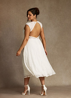 Azazie Lilly At-home Try On Dresses Diamond White A-Line Lace Dress image8