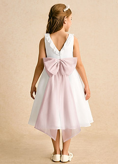 Azazie Dani Flower Girl Dresses Ivory Blushing Pink A-Line Bow Chiffon Dress image7