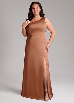 Azazie Phaedra Bridesmaid Dresses Bronzer A-Line One Shoulder Stretch Satin Dress image1