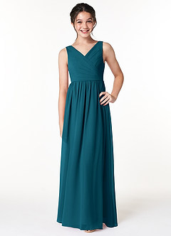 Azazie Sawyer Junior Ink Blue A-Line Pleated Chiffon Dress image1