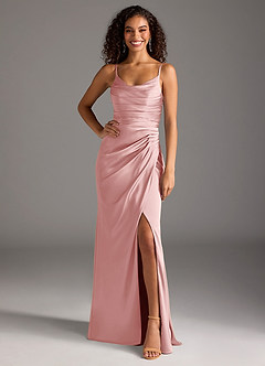 Azazie Deandra Bridesmaid Dresses Powder Pink Mermaid Pleated Stretch Satin Dress image6