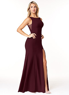 Azazie Rogue Bridesmaid Dresses Cabernet Mermaid Scoop Side Slit Stretch Crepe Dress image4