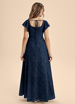Azazie Bondi Junior Dark Navy A-Line Bow Floral Burnout Dress image2