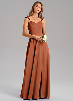 Azazie Everett Bridesmaid Dresses Cedar Rose A-Line Stretch Satin Dress image1