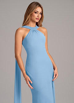 Azazie Kinsley Bridesmaid Dresses Powder Blue Mermaid Pleated Chiffon Dress image7