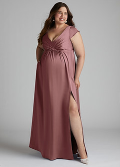 Azazie Allessia Maternity Bridesmaid Dresses A-Line Pleated Stretch Satin Floor-Length Dress image10